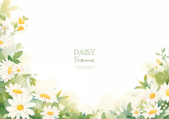 PSD 잎 일러스트 사람없음 봄 흰색 데이지 꽃프레임 카피스페이스 국내일러스트 식물 계절 꽃 컬러 프레임 공백 파일형식