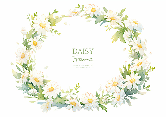 PSD 잎 일러스트 사람없음 봄 흰색 데이지 원형프레임 꽃프레임 카피스페이스 국내일러스트 식물 계절 꽃 컬러 프레임 공백 원형 파일형식