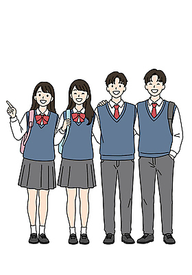 전신 PSD 학생 여자 남자 교복 일러스트 청소년 책가방 웃음 여러명 스쿨라이프 우정 가리킴 활기 십대만 어깨에손 일러캐릭터 캐릭터 라이프스타일 옷 다수 컨셉 가방 학교 모션 표정 사람 손짓 친구 파일형식