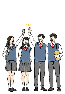 전신 PSD 학생 여자 남자 교복 일러스트 청소년 책가방 웃음 들기 여러명 책 스쿨라이프 우정 하이파이브 활기 십대만 일러캐릭터 캐릭터 라이프스타일 옷 다수 컨셉 가방 학교 모션 표정 사람 손짓 친구 파일형식