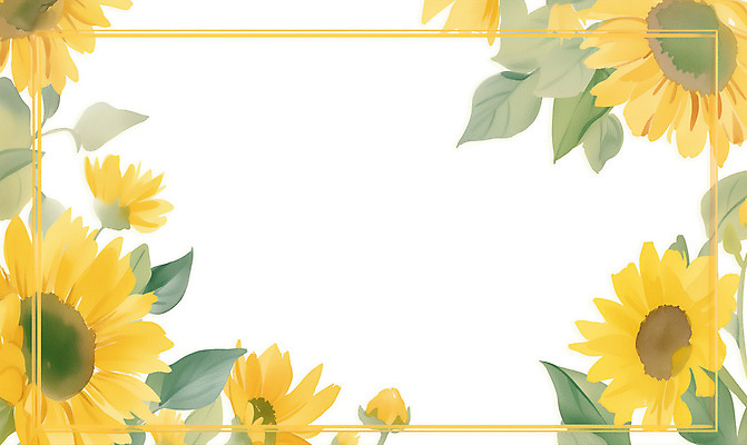 PSD 잎 일러스트 여름꽃 해바라기 수채화 사각프레임 사람없음 노란색 꽃프레임 카피스페이스 국내일러스트 식물 꽃 컬러 프레임 사각형 공백 파일형식 여름_계절