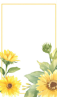 PSD 잎 일러스트 여름꽃 해바라기 수채화 사각프레임 사람없음 노란색 꽃프레임 카피스페이스 국내일러스트 식물 꽃 컬러 프레임 사각형 공백 파일형식 여름_계절