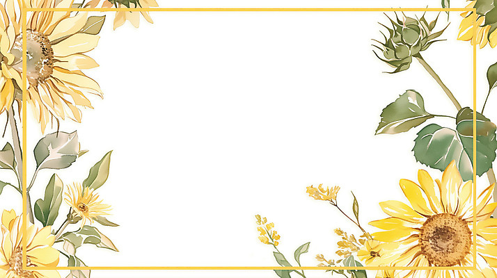PSD 잎 일러스트 여름꽃 해바라기 수채화 사각프레임 사람없음 노란색 꽃프레임 카피스페이스 국내일러스트 식물 꽃 컬러 프레임 사각형 공백 파일형식 여름_계절