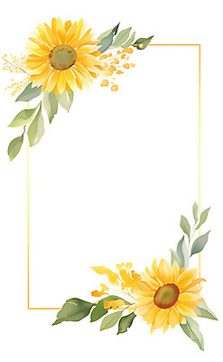 PSD 잎 일러스트 여름꽃 해바라기 수채화 사각프레임 사람없음 노란색 꽃프레임 카피스페이스 국내일러스트 식물 꽃 컬러 프레임 사각형 공백 파일형식 여름_계절