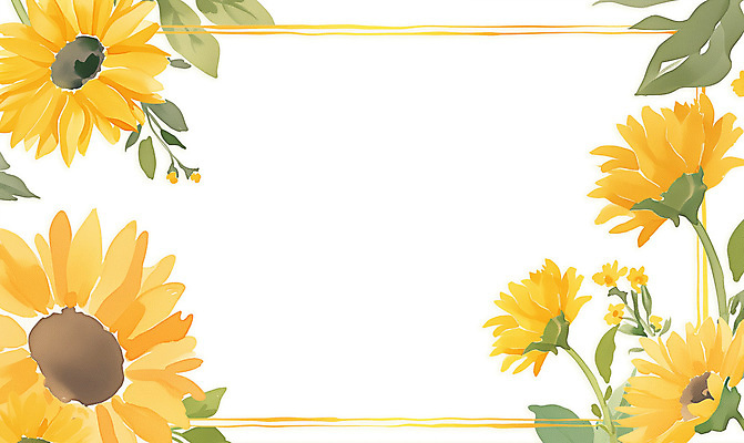 PSD 잎 일러스트 여름꽃 해바라기 수채화 사각프레임 사람없음 노란색 꽃프레임 카피스페이스 국내일러스트 식물 꽃 컬러 프레임 사각형 공백 파일형식 여름_계절
