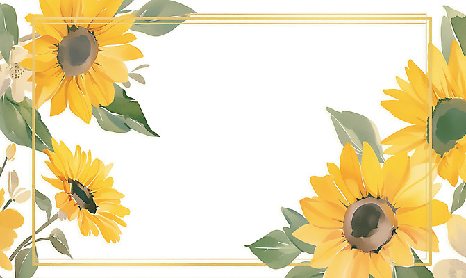 PSD 잎 일러스트 여름꽃 해바라기 수채화 사각프레임 사람없음 노란색 꽃프레임 카피스페이스 국내일러스트 식물 꽃 컬러 프레임 사각형 공백 파일형식 여름_계절