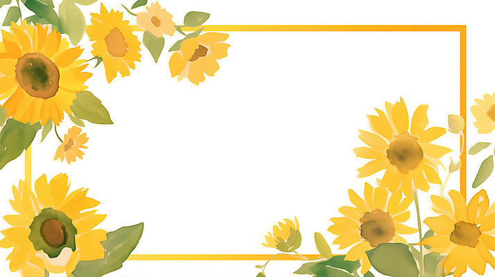 PSD 잎 일러스트 여름꽃 해바라기 수채화 사각프레임 사람없음 노란색 꽃프레임 카피스페이스 국내일러스트 식물 꽃 컬러 프레임 사각형 공백 파일형식 여름_계절