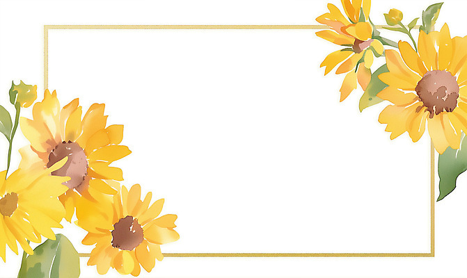 PSD 잎 일러스트 여름꽃 해바라기 수채화 사각프레임 사람없음 노란색 꽃프레임 카피스페이스 국내일러스트 식물 꽃 컬러 프레임 사각형 공백 파일형식 여름_계절