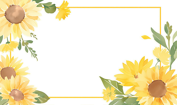 PSD 잎 일러스트 여름꽃 해바라기 수채화 사각프레임 사람없음 노란색 꽃프레임 카피스페이스 국내일러스트 식물 꽃 컬러 프레임 사각형 공백 파일형식 여름_계절