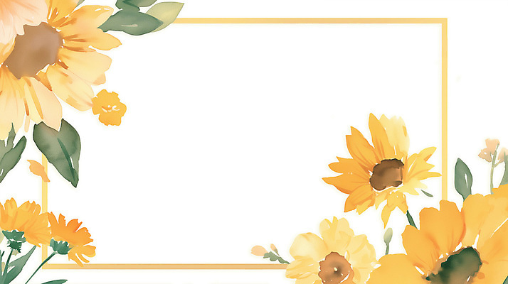 PSD 잎 일러스트 여름꽃 해바라기 수채화 사각프레임 사람없음 노란색 꽃프레임 카피스페이스 국내일러스트 식물 꽃 컬러 프레임 사각형 공백 파일형식 여름_계절