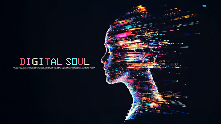 PSD 편집이미지 얼굴 미래 사람모양 디지털 검은색 과학기술 사이버 네온 픽셀 이미지편집 모양 컬러 컨셉 기술 신체부위 파일형식