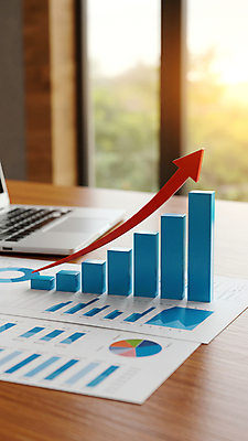 JPG 편집이미지 화살표 비즈니스 그래프 사람없음 노트북 햇빛 창가 막대그래프 보고서 문서 상승 원그래프 나무책상 통계자료 편집실사 AI포토 AI콘텐츠 컨셉 창문 통계 목재 전자제품 태양 자료 책상 CG 파일형식