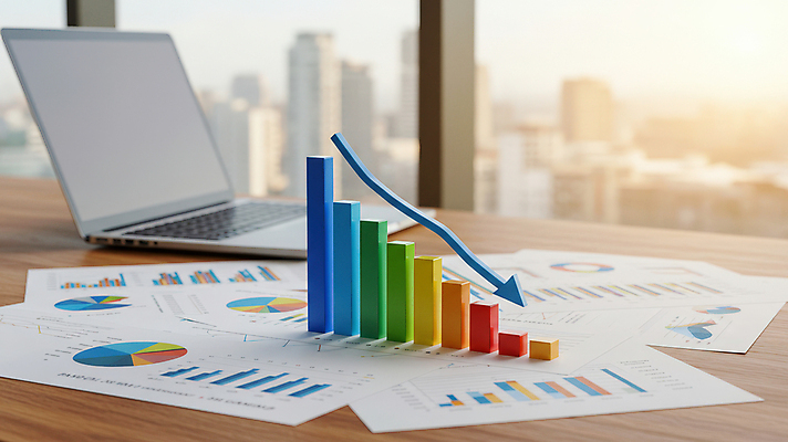 JPG 편집이미지 화살표 비즈니스 사람없음 노트북 햇빛 도시 하락 창가 막대그래프 보고서 문서 원그래프 나무책상 통계자료 편집실사 AI포토 AI콘텐츠 컨셉 창문 통계 그래프 목재 전자제품 태양 자료 책상 CG 파일형식