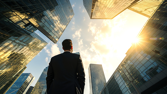 JPG 구름 편집이미지 남자 하늘 한명 상반신 성인 뒷모습 햇빛 올려보기 비즈니스맨 주머니손 빌딩숲 성인남자한명만 편집실사 AI인물포토 AI콘텐츠 자연요소 1 뷰포인트 비즈니스 모션 사람 빌딩 태양 직장인 CG 남자한명만 성인남자만 파일형식 AI포토