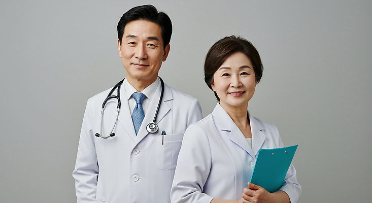 JPG 편집이미지 응시 여자 남자 중년 청진기 병원 미소 들기 상반신 두명 의사가운 전문직 서류판 의료성형뷰티 중년만 편집실사 IC큐레이션 AI인물포토 AI콘텐츠 직업 시선 의학 의료기기 모션 표정 사람 성인 사무용품 의사 가운 CG 성인만 파일형식 AI포토