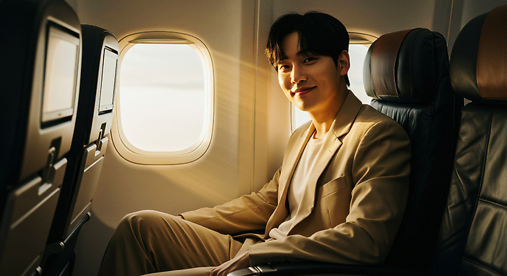 JPG 편집이미지 남자 해외여행 창문 한명 미소 앉기 성인 햇빛 갈색 비행기내부 의료성형뷰티 성인남자한명만 편집실사 AI인물포토 AI콘텐츠 1 해외 컬러 여행 모션 비행기 표정 사람 내부 태양 CG 남자한명만 성인남자만 파일형식 AI포토