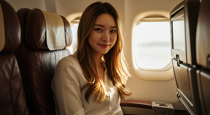 JPG 편집이미지 여자 해외여행 창문 한명 미소 앉기 상반신 성인 햇빛 갈색 비행기내부 의료성형뷰티 성인여자한명만 편집실사 AI인물포토 AI콘텐츠 1 해외 컬러 여행 모션 비행기 표정 사람 내부 태양 CG 여자한명만 성인여자만 파일형식 AI포토