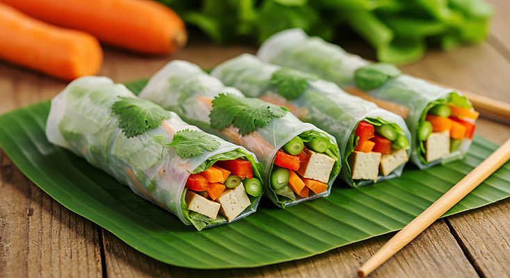 JPG 편집이미지 젓가락 오이 건강 사람없음 당근 신선 고수 두부 건강식 나무탁자 라이스페이퍼 바나나잎 월남쌈 맛있는 편집실사 AI포토 AI콘텐츠 음식 잎 채소 탁자 뿌리채소 수저 향신료 CG 베트남음식 파일형식