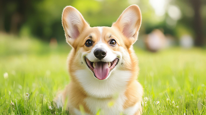 JPG 편집이미지 한마리 행복 반려견 자연 미소 잔디 초원 사람없음 연두색 귀여움 강아지 웰시코기 편집실사 AI포토 AI콘텐츠 식물 1 감정 컨셉 표정 초록색 반려동물 개 CG 생태계 파일형식