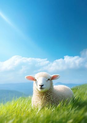 JPG 구름 편집이미지 한마리 자연 하늘 산 잔디 초원 사람없음 햇빛 언덕 산양 편집실사 AI포토 AI콘텐츠 자연요소 식물 1 태양 양 CG 생태계 멸종위기동물 파일형식