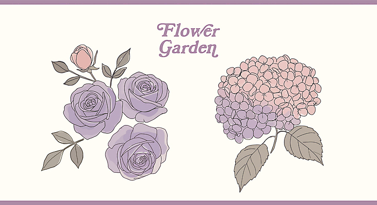 잎 일러스트 사람없음 장미 보라색 수국 국내일러스트 AI파일 식물 꽃 컬러 파일형식 벡터