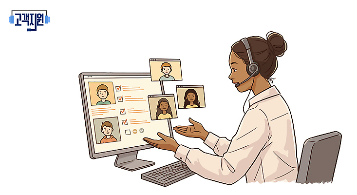 여자 남자 의자 일러스트 앉기 여러명 성인 손들기 모니터 헤드셋 상담원 마이크 상담 텔레마케팅 통화 인터넷창 성인만 국내일러스트 AI파일 음향기기 가구 다수 인터넷 모션 사람 컴퓨터 헤드폰 사무원 서비스업 파일형식 벡터