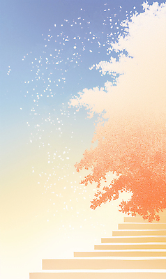 JPG 나무 분홍색 일러스트 바람 나뭇잎 사람없음 빛 계단 감성 미니멀 흩날리기 국내일러스트 AI일러스트 AI콘텐츠 자연요소 식물 컬러 컨셉 잎 모션 날씨 파일형식