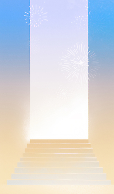 JPG 일러스트 폭죽 불꽃놀이 사람없음 파란색 빛 계단 주황색 감성 미니멀 국내일러스트 AI일러스트 AI콘텐츠 컬러 컨셉 놀이 파일형식
