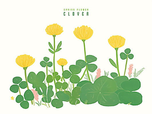 PSD 잎 일러스트 수채화 사람없음 초록색 봄 세잎클로버 토끼풀꽃 국내일러스트 식물 계절 꽃 컬러 클로버 토끼풀 파일형식