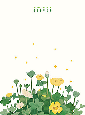 PSD 잎 일러스트 수채화 사람없음 초록색 반짝임 봄 네잎클로버 세잎클로버 토끼풀꽃 국내일러스트 식물 계절 꽃 컬러 모션 클로버 토끼풀 파일형식