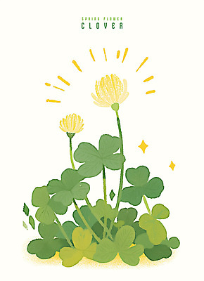 PSD 잎 일러스트 수채화 사람없음 초록색 반짝임 봄 네잎클로버 세잎클로버 토끼풀꽃 국내일러스트 식물 계절 꽃 컬러 모션 클로버 토끼풀 파일형식