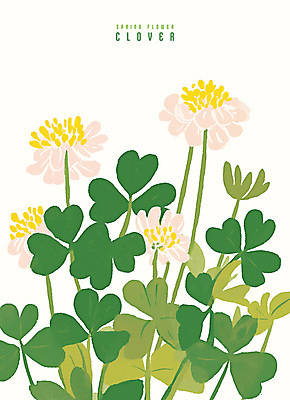 PSD 잎 일러스트 수채화 사람없음 초록색 봄 세잎클로버 토끼풀꽃 국내일러스트 식물 계절 꽃 컬러 클로버 토끼풀 파일형식