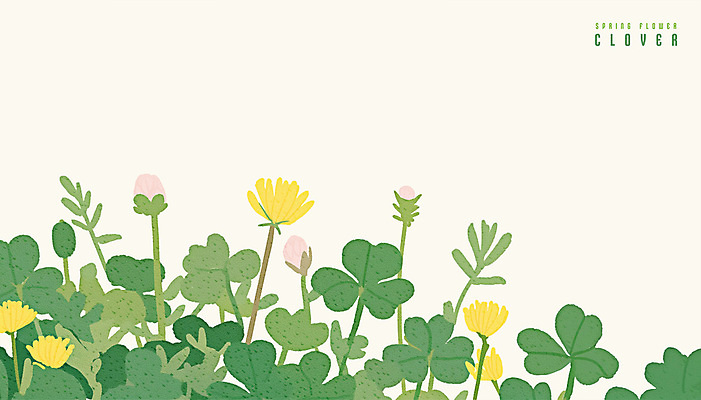 PSD 잎 일러스트 수채화 사람없음 초록색 봄 세잎클로버 토끼풀꽃 국내일러스트 식물 계절 꽃 컬러 클로버 토끼풀 파일형식