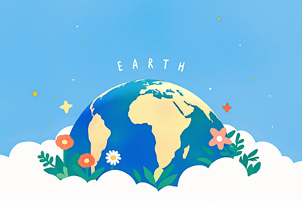 PSD 구름 꽃 지구 잎 일러스트 사람없음 파란색 자연보호 환경 환경보전 지구의날 세계환경의날 국내일러스트 자연요소 식물 기념일 컬러 자연 보호 사회이슈 파일형식 법정기념일