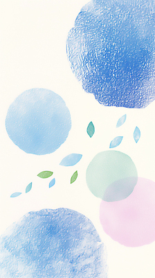 JPG 백그라운드 일러스트 나뭇잎 사람없음 파란색 원형 겹침 파스텔 국내일러스트 AI일러스트 AI콘텐츠 도형 컬러 잎 학용품 파일형식