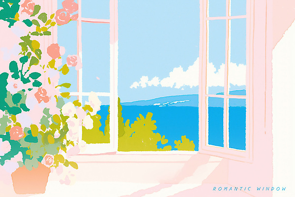 PSD 구름 유럽 화분 분홍색 일러스트 창문 하늘 산 밝음 사람없음 파란색 햇빛 장미 맑음 로맨틱 오픈 풀 지중해 감성 유럽풍 화창 국내일러스트 자연요소 식물 꽃 나라 바다 컬러 컨셉 날씨 태양 파일형식