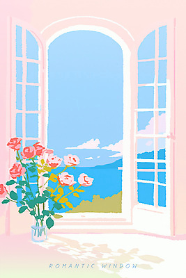 PSD 구름 유럽 분홍색 일러스트 창문 하늘 밝음 그림자 사람없음 파란색 햇빛 장미 문 꽃병 맑음 로맨틱 오픈 풀 지중해 감성 유럽풍 화창 국내일러스트 자연요소 식물 꽃 나라 바다 컬러 컨셉 날씨 태양 파일형식