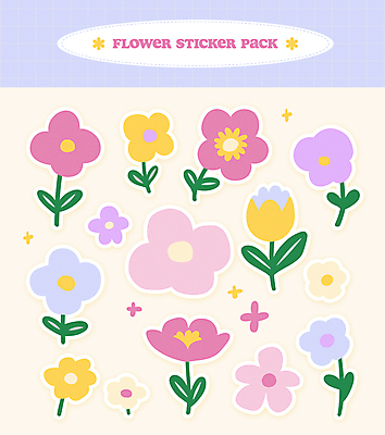 꽃 스티커 잎 일러스트 사람없음 반짝임 세트 귀여움 보라색 엘리먼트 국내일러스트 AI파일 식물 컬러 컨셉 모션 파일형식 벡터