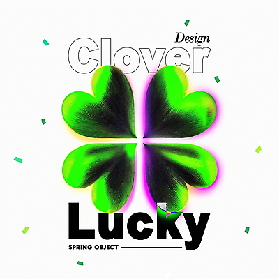 PSD 편집이미지 디자인 포스터 사람없음 초록색 행운 네잎클로버 레이아웃 네온 꽃가루 이미지편집 식물 컬러 컨셉 클로버 가루 파일형식