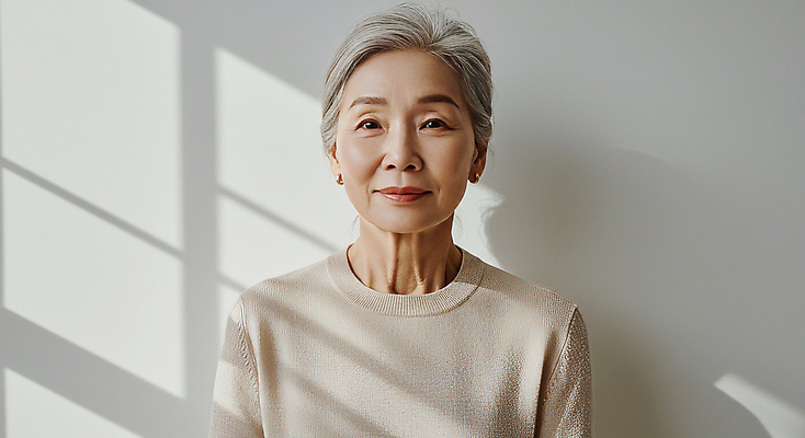 JPG 모델 편집이미지 여자 노년 그림자 한명 미소 상반신 햇빛 귀걸이 회색 자신감 의료성형뷰티 노인여자한명만 편집실사 AI인물포토 AI콘텐츠 1 감정 컬러 장신구 표정 사람 성인 태양 CG 여자한명만 노인여자만 파일형식 AI포토