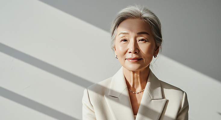 JPG 모델 편집이미지 여자 노년 목걸이 그림자 한명 미소 상반신 햇빛 귀걸이 회색 자신감 의료성형뷰티 노인여자한명만 편집실사 AI인물포토 AI콘텐츠 1 감정 컬러 장신구 표정 사람 성인 태양 CG 여자한명만 노인여자만 파일형식 AI포토