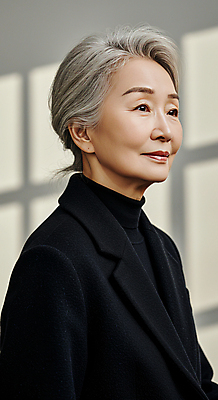 JPG 모델 편집이미지 여자 노년 그림자 한명 미소 상반신 햇빛 검은색 자신감 의료성형뷰티 노인여자한명만 편집실사 AI인물포토 AI콘텐츠 1 감정 컬러 표정 사람 성인 태양 CG 여자한명만 노인여자만 파일형식 AI포토