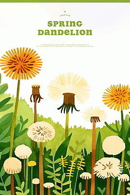 PSD 일러스트 봄꽃 자연 사람없음 봄풍경 들꽃 풀잎 민들레 국내일러스트 꽃 잎 풍경 봄 풀_식물 생태계 파일형식