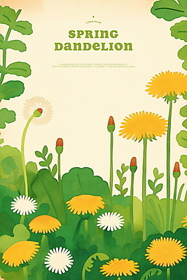 PSD 일러스트 봄꽃 자연 사람없음 봄풍경 들꽃 풀잎 민들레 국내일러스트 꽃 잎 풍경 봄 풀_식물 생태계 파일형식