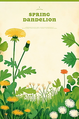 PSD 일러스트 봄꽃 자연 사람없음 봄풍경 들꽃 풀잎 민들레 국내일러스트 꽃 잎 풍경 봄 풀_식물 생태계 파일형식