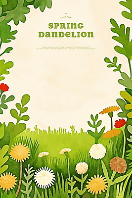 PSD 일러스트 봄꽃 자연 사람없음 봄풍경 들꽃 풀잎 민들레 꽃프레임 국내일러스트 꽃 잎 프레임 풍경 봄 풀_식물 생태계 파일형식