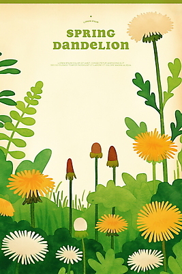 PSD 일러스트 봄꽃 자연 사람없음 봄풍경 들꽃 풀잎 민들레 국내일러스트 꽃 잎 풍경 봄 풀_식물 생태계 파일형식