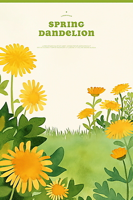 PSD 일러스트 봄꽃 자연 사람없음 봄풍경 들꽃 풀잎 민들레 국내일러스트 꽃 잎 풍경 봄 풀_식물 생태계 파일형식