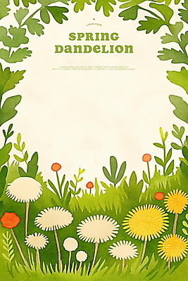 PSD 일러스트 봄꽃 자연 사람없음 봄풍경 들꽃 풀잎 민들레 꽃프레임 국내일러스트 꽃 잎 프레임 풍경 봄 풀_식물 생태계 파일형식