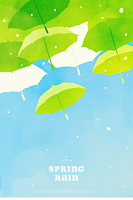 PSD 하늘색 일러스트 우산 하늘 수채화 사람없음 봄비 떠있는 빗방울 국내일러스트 모션 파란색 봄 비_날씨 파일형식